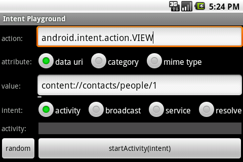 Android Intent Playground Android Tools