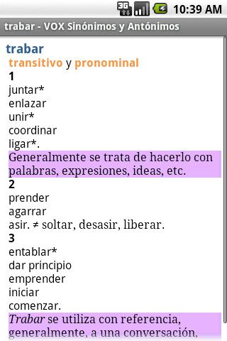 Vox Spanish Thesaurus TR Android Demo