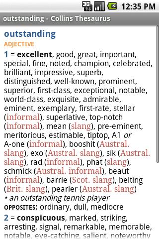 Collins English + Thesaurus TR Android Demo