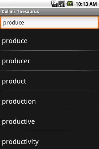Collins English Thesaurus TR Android Demo