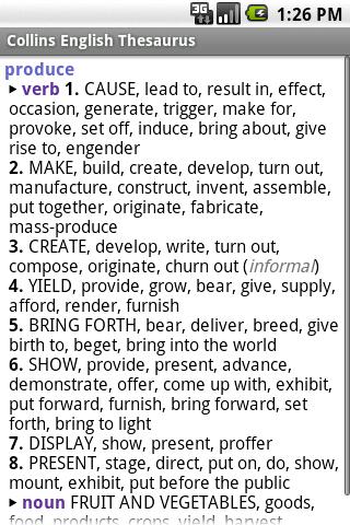 Collins English Thesaurus TR Android Demo