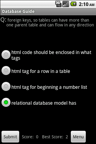 MIS Database Guide & Quiz Android Software libraries