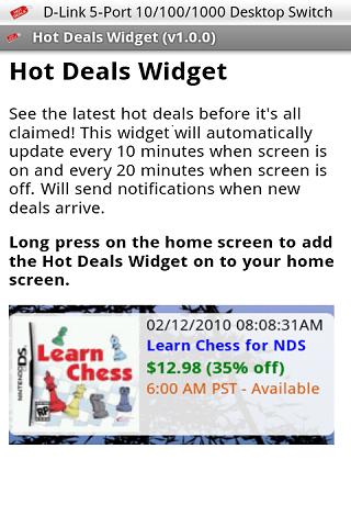 Hot Deals Widget Android Shopping