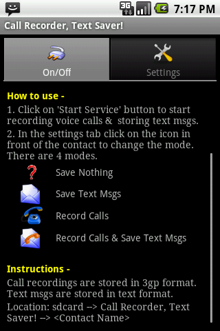 Call Recorder, Text Saver Lite