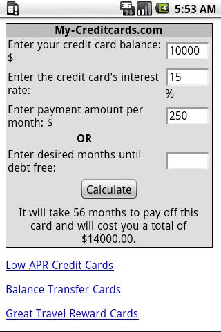 Credti Card Payoff Calculator Android Finance
