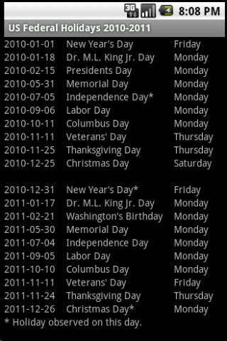 US Holidays for FREE Android Tools
