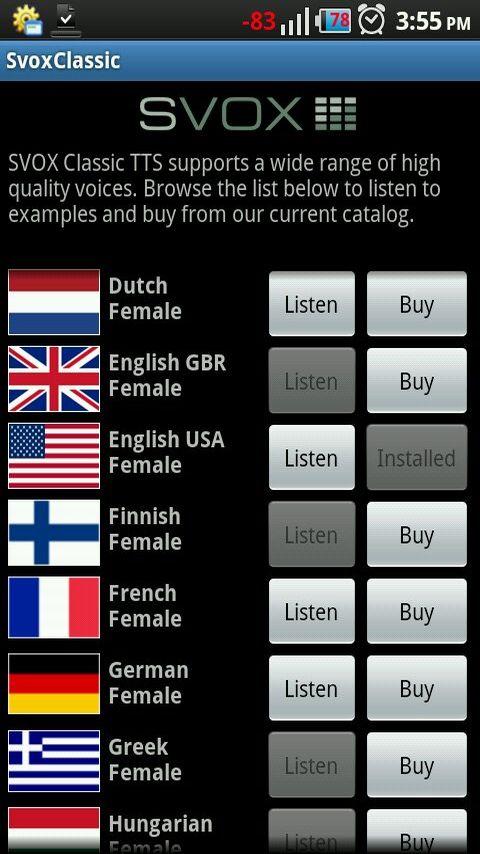 SVOX US English Female Voice Android Communication