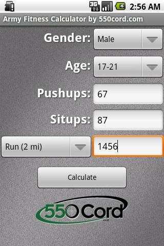 Army Fitness Calculator Android Reference