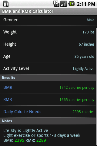 BMR Calculator Android Health