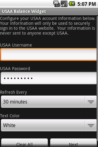 USAA Balance Widget Android Finance