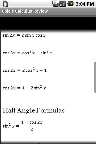 Cole’s Calculus Review Android Reference