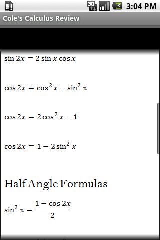 Cole’s Calculus Review Android Reference