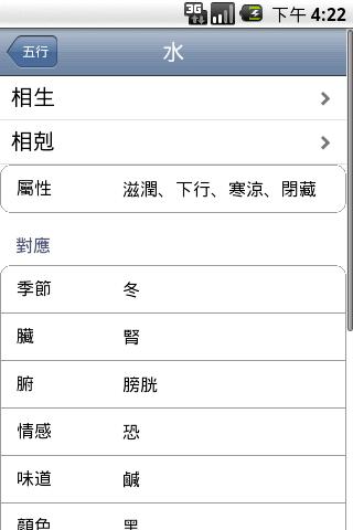 五行生剋表 Wu Xing Table Android Reference