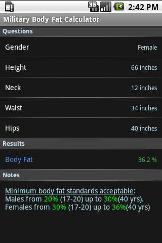 Military Body Fat Calculator Android Health
