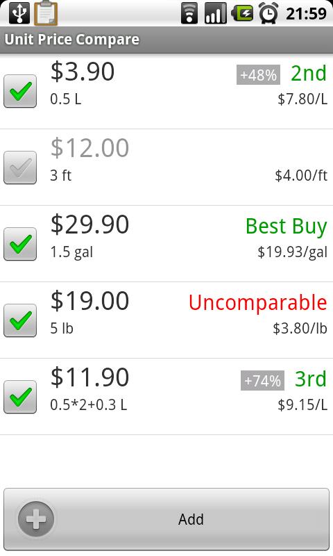 Unit Price Compare