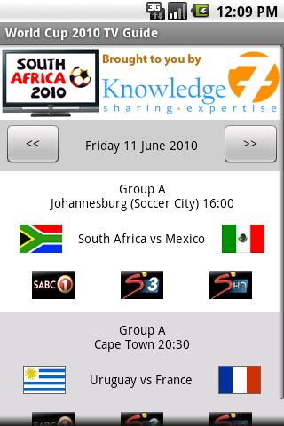 World Cup 2010 TV Guide Android Sports