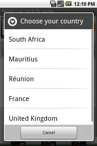 World Cup 2010 TV Guide Android Sports
