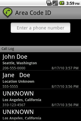 Area Code ID Android Communication