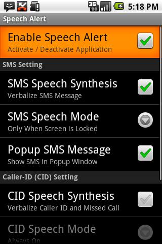 SMS / CallerID Speech Alert Android Communication