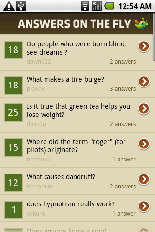 Answers on the Fly Android Social