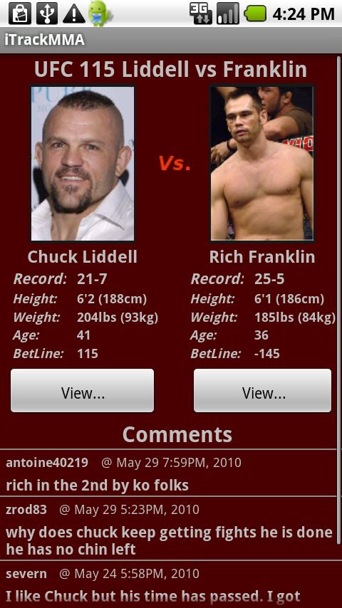 iTrackMMA Android Sports