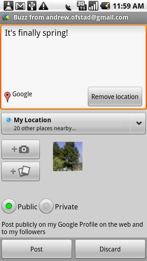 Google Buzz widget Android Social