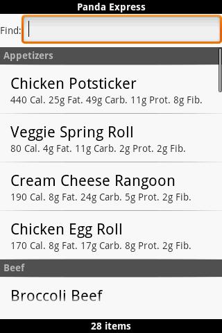 Fast Food Calorie Counter Lite Android Demo