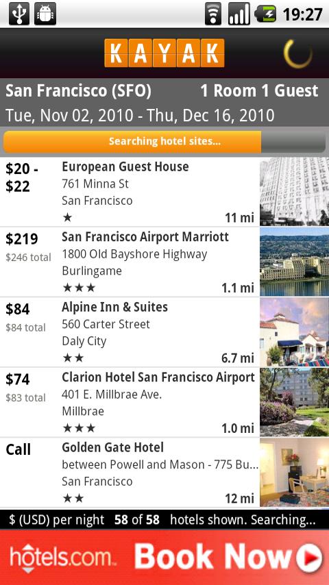 Kayak Flight and Hotel Search Android Travel & Local