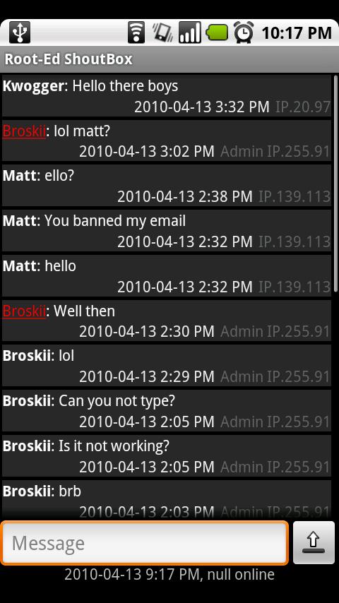 Root-Ed Shoutbox Android Communication