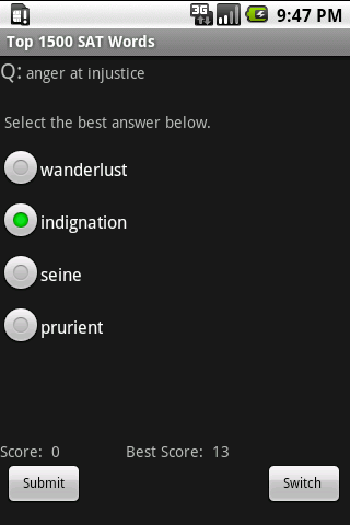 Top 1500 GRE/SAT Vocab Quiz Android Reference