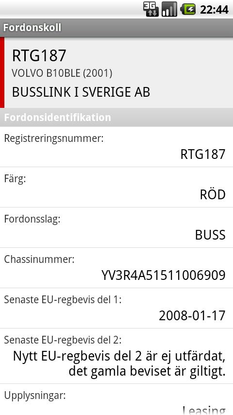 Fordonskoll Android Reference