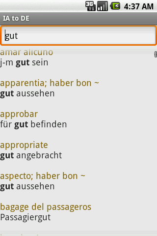 Interlingua to German Android Reference