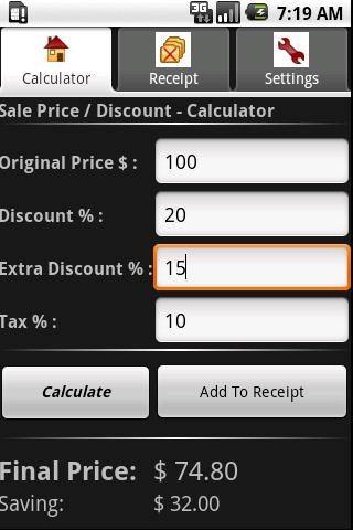 Classic Sale price calculator. Android Shopping