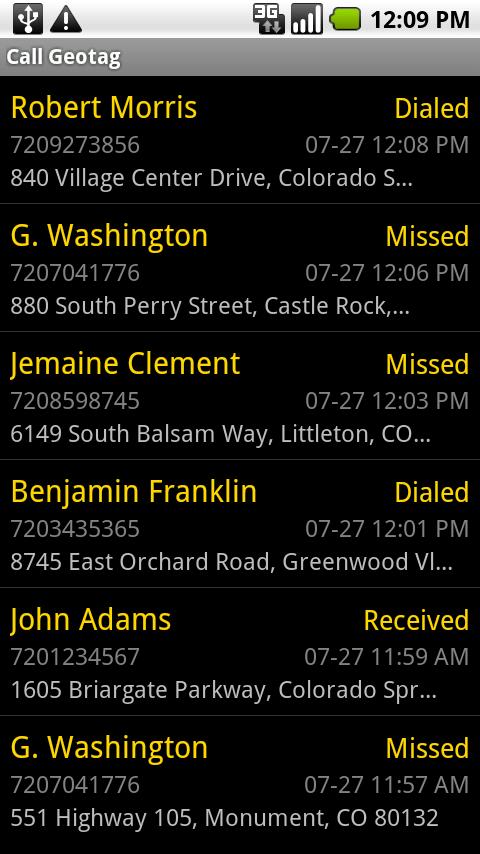 My Call Locations Android Communication