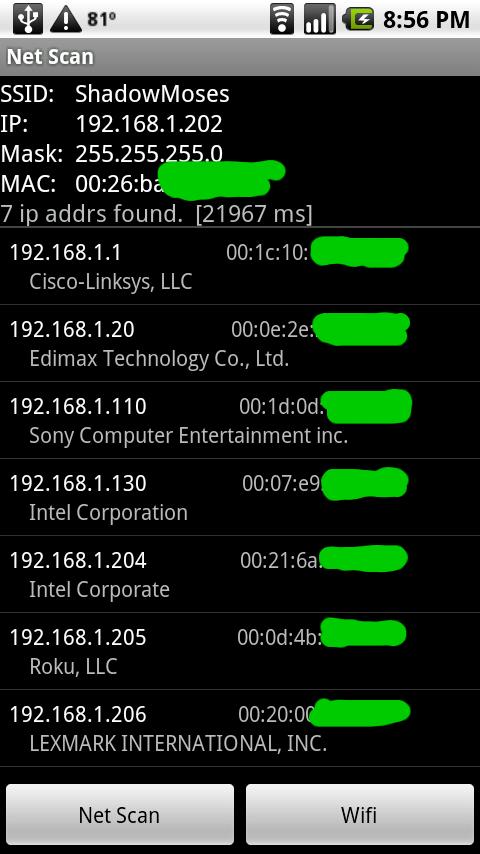 Net Scan Android Communication