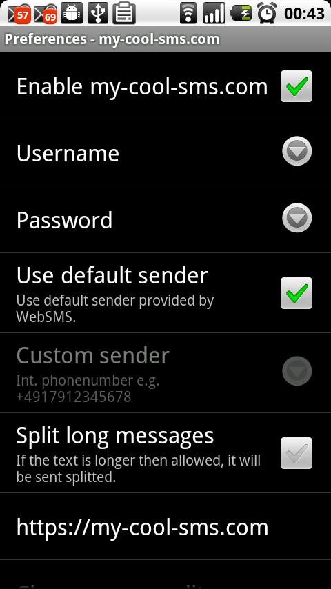 WebSMS my-cool-sms.com Android Communication