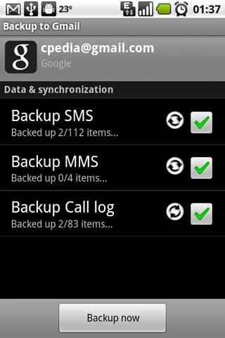 Backup to Gmail Android Communication