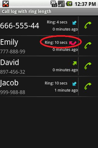 Call log with ring length