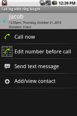 Call log with ring length Android Communication