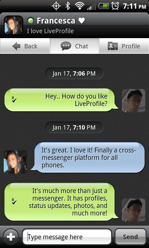 LiveProfile Beta Android Communication