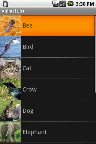 Animal List Android Entertainment