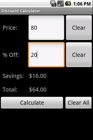 Simple Discount Calculator Android Shopping