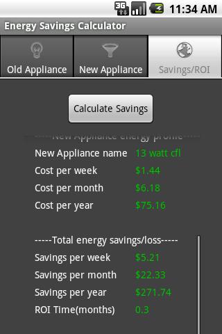 Energy Savings Calculator Android Finance