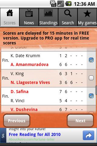 Live Tennis Free Android Sports