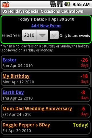 US Holidays-Special Occasions Android Tools