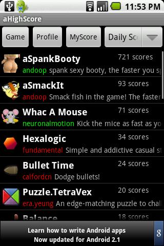 aHighScore – Global High Score Android Software libraries
