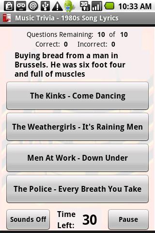Song Lyrics Trivia – 1980s Android Brain & Puzzle