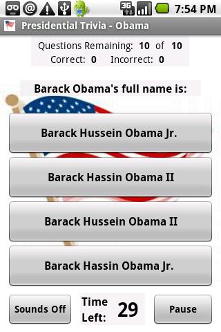 Barack Obama Trivia Android Brain & Puzzle