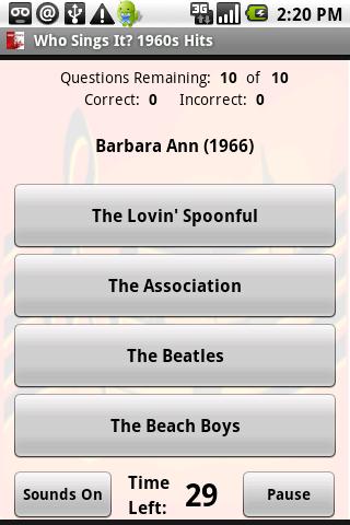 Who Sings It? 1960s Hits Android Brain & Puzzle