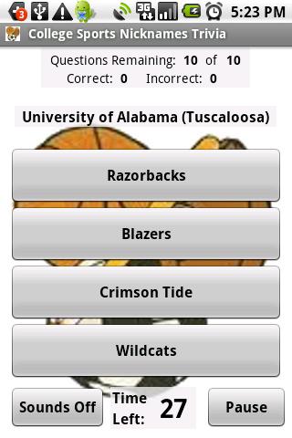 College Sports Nicknames Quiz Android Brain & Puzzle